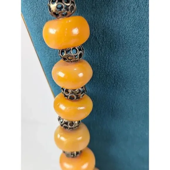 Vtg Yellow Resin & Metal Chunky Bead Necklace Big Bold Fashion Statement 1970's - Picture 4 of 8
